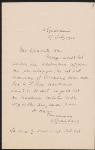 Letter to Pieter Haverkorn van Rijsewijk