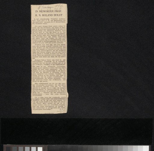 Newspaper clipping concerning Richard Roland Holst