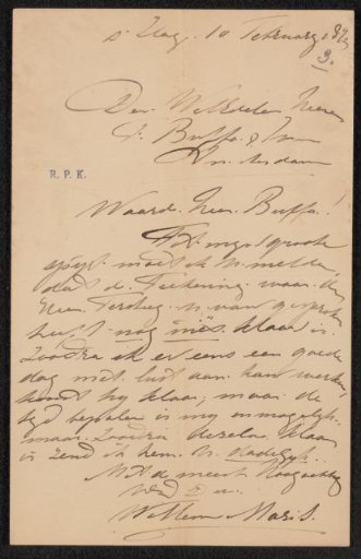 Letter to Frans Buffa en Zonen