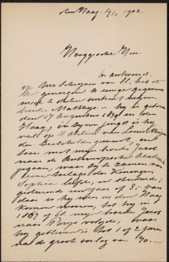 Letter to Pieter Haverkorn van Rijsewijk