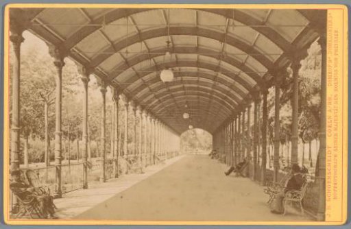 View of a gallery, probably of a spa town in Germany