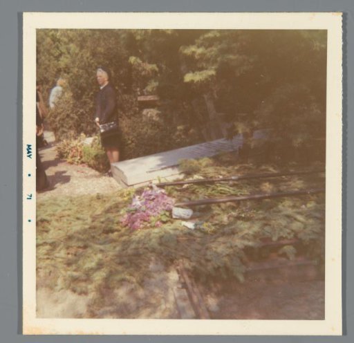 Grave with flowers during a funeral