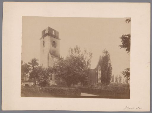 View of the burnt Reformed Church at Harmelen