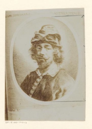 Photographic reproduction of a print depicting a portrait of Jacques Jordaens by an unknown printmaker