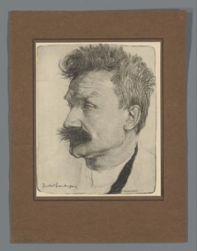 Reproduction of a drawn portrait of Stijn Streuvels