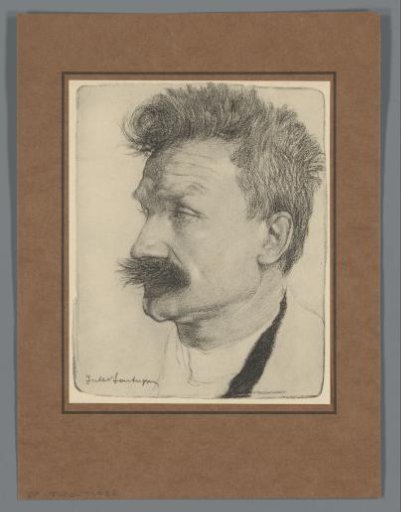 Reproduction of a drawn portrait of Stijn Streuvels