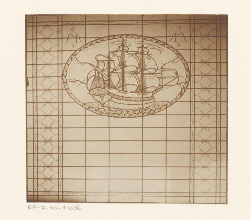Stained-glass window with an East Indiaman