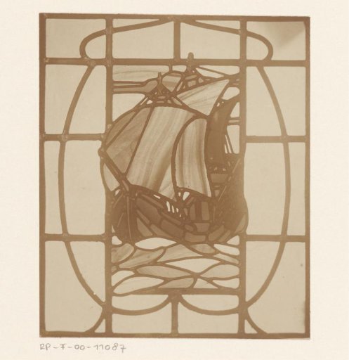 Stained-glass window with a sailing ship