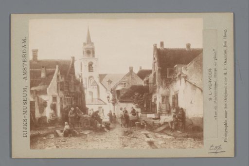 Photographic reproduction of a street scene with church at Scheveningen by Henri Frederic Oelrichs