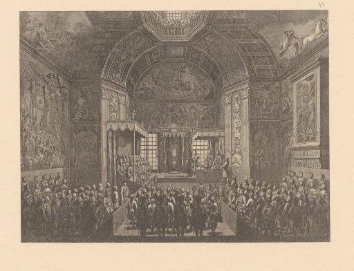 Reproduction of a print of the inauguration of Prince William V as Knight of the Order of the Garter by Jan Caspar Philips