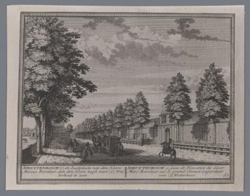 Photographic reproduction of a print of a front view of the farm Spruitenbosch in Haarlem by Hendrik de Leth