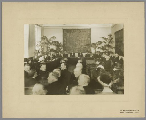 Interior with a ceremony, possibly the inauguration of the Lakenhal in Leiden