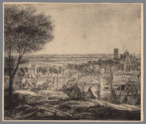 Photographic reproduction of a drawing of a view of Utrecht with the Mariakerk by Anthonie Waterloo