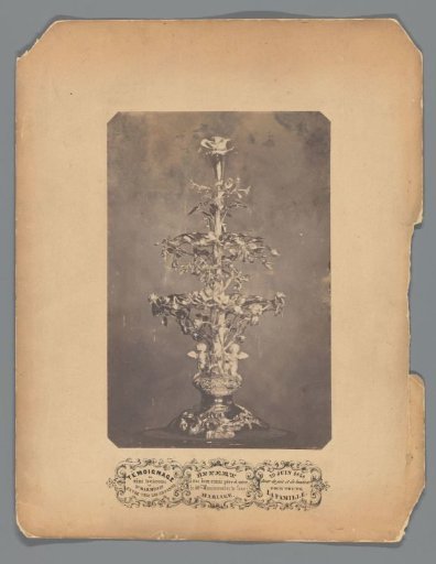 A mounted silver table piece or 'coupe de mariage' made by the Amsterdam silversmith Johann Georg Christopher Meijer, pasted on a card with an inscription