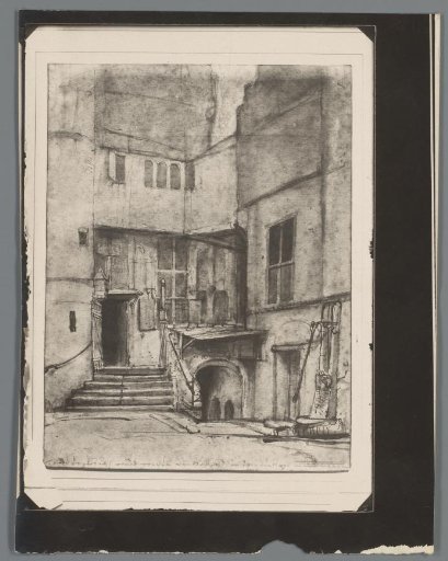 Photographic reproduction of a drawing of the courtyard of the hunting lodge of the counts of Holland