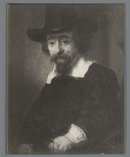 Photographic reproduction of a painted portrait of a man with hat