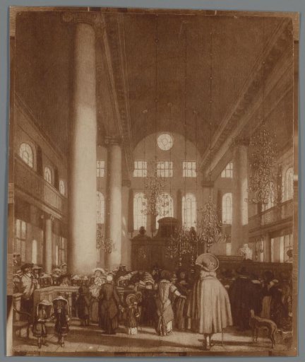 Photographic reproduction of a painting of a church interior