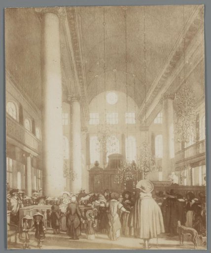Photographic reproduction of a painting of a church interior