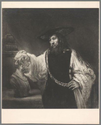 Photographic reproduction of painting Aristotle at the Bust of Homer, by Rembrandt