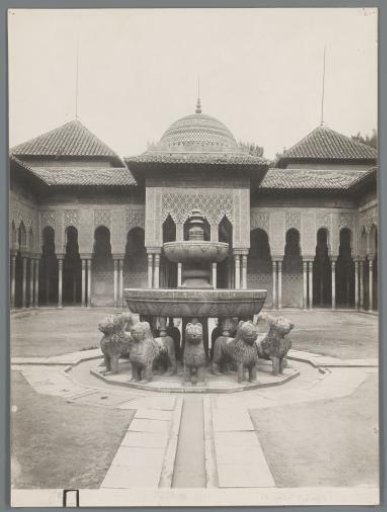 Lion Fountain in the Court of the Lions in the Alhambra in Granada, Spain