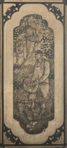 Photographic Reproduction of a Design Drawing with Fruit Pickers for a Stained-Glass Window by Richard Roland Holst