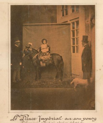 Napoleon Eugène Louis Bonaparte on a pony before a screen