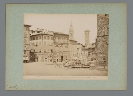View of the Piazza della Signoria, the Neptune Fountain and the equestrian statue of Cosimo I de' Medici in Florence, Italy