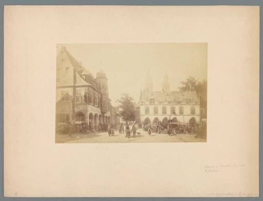 Photographic reproduction of a painting depicting the market and town hall of Goslar