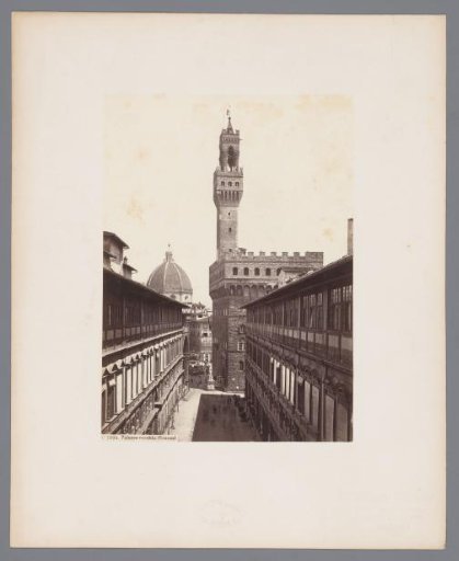 View of the Galleria degli Uffizi, the Palazzo Vecchio and the Cathedral in Florence, Italy