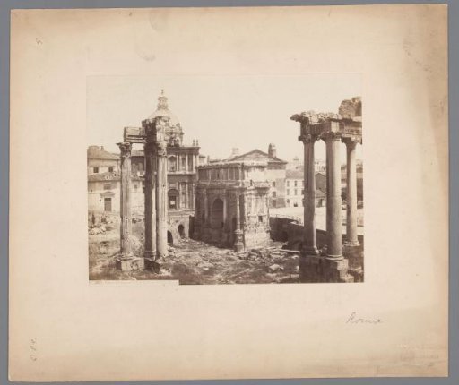 Ruins of the Temple of Vespasian and the Arch of Septimius Severus in Rome, Italy
