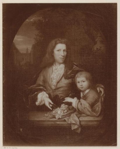 Photographic reproduction of a painted portrait of Jan van de Poll with his son, Harmen van de Poll