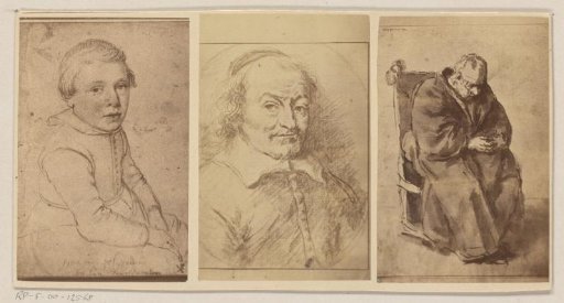 Photographic reproduction of three drawn portraits of Joost van den Vondel