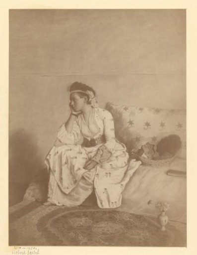 Photographic reproduction of a drawn portrait of Marie Fargues in Turkish costume