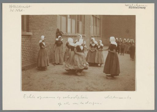 Girls in Local Costume on a Schoolyard in Walcheren