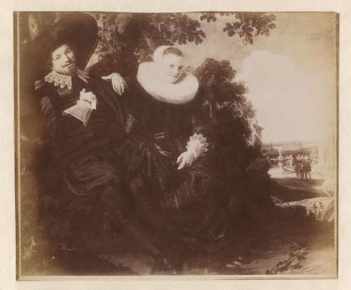 Photographic reproduction of the painted portrait of a couple, probably Isaac Abrahamsz. Massa and Beatrix van der Laen, by Frans Hals