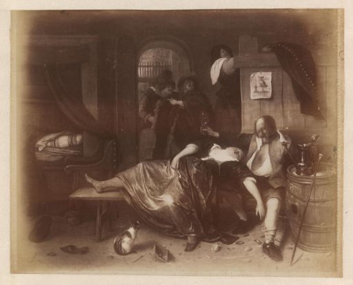 Photographic reproduction of the painting 'The Drunk Couple' by Jan Havicksz. Steen