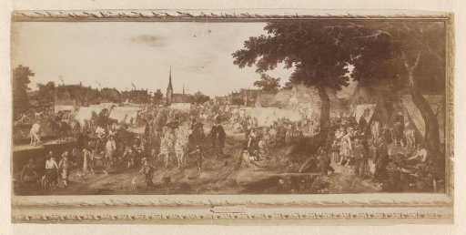 Photographic reproduction of a painting with princes Maurice and Frederick Henry at the horse market of Valkenburg by Adriaen Pietersz. van de Venne