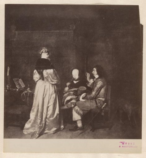 Photographic reproduction of the painting 'Gallant Conversation', known as 'The Paternal Admonition', by Gerard ter Borch (II)