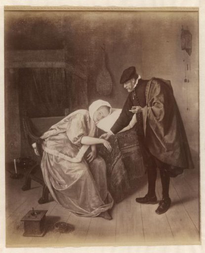 Photographic reproduction of the painting 'The Sick Woman' by Jan Havicksz. Steen
