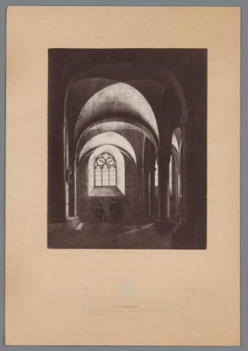 Photographic reproduction of a painting of the western bays of the southern aisle of the Mariakerk in Utrecht by Pieter Jansz. Saenredam