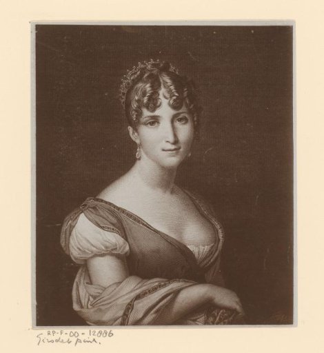 Photographic reproduction of an engraved portrait of Queen Hortense de Beauharnais after a painting by Girardet