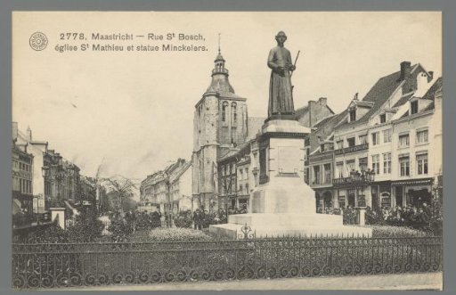 Maastricht - Rue St Bosch, St. Matthew's Church and Minckelers Statue