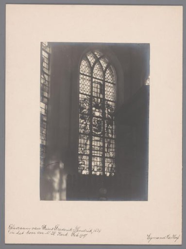 Painted window in the Castle Chapel Egmond in Egmond aan den Hoef