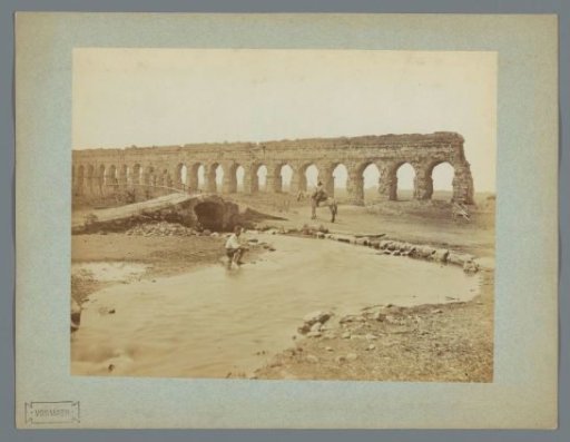 Ruin of a Greek or Roman bridge with fisherman and rider