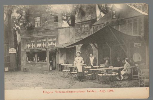People in costume for a tavern during the Old Holland Festivals in Leiden