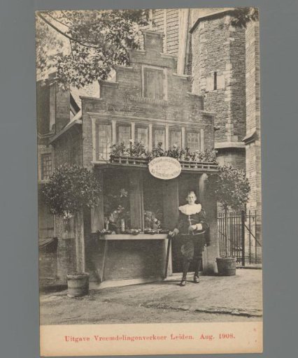 Man in costume for a shop during the Old Holland Festivals in Leiden