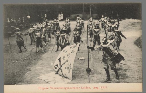 Men in costume during the Old Holland festivities in Leiden