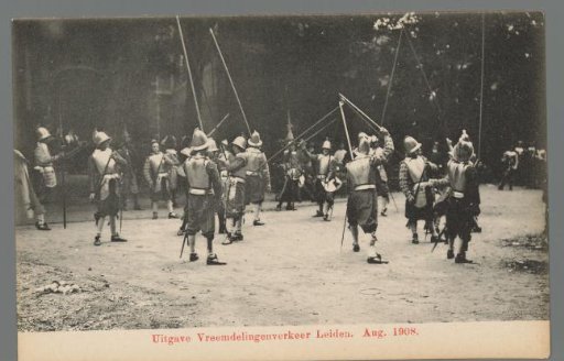 Men in costume during the Old Holland festivities in Leiden