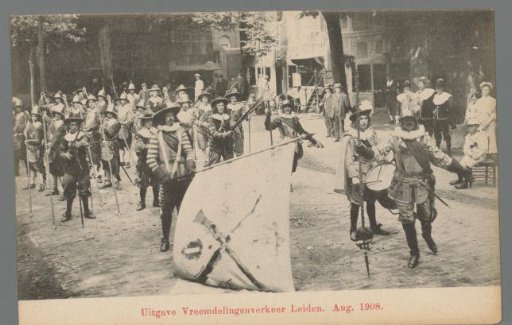 Men in costume during the Old Holland festivities in Leiden