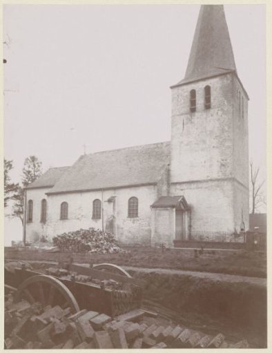 View of the Former Parish Church in Kessenich, with a Cart and Cobblestones in the Foreground
